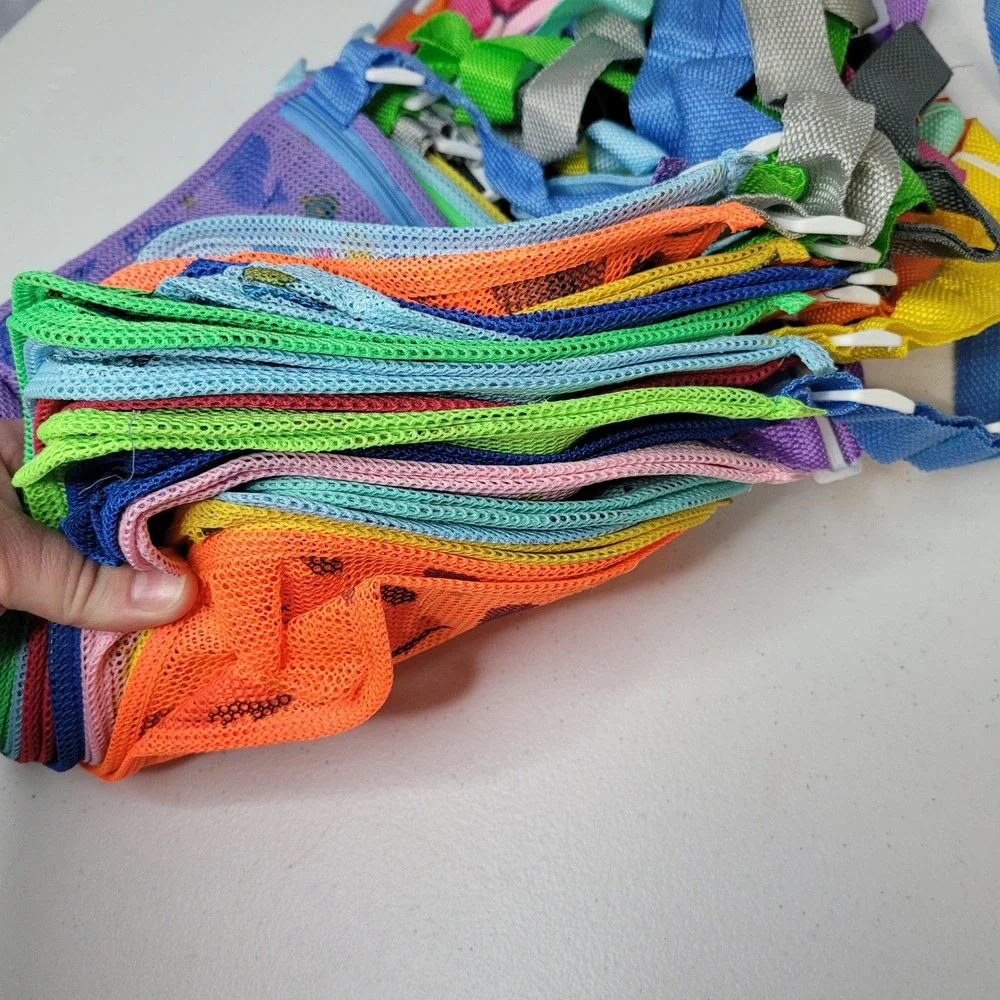 Kids Mesh Beach Bags Toys Shells Organizer‎ Zipper Assorted Colors Set of 18